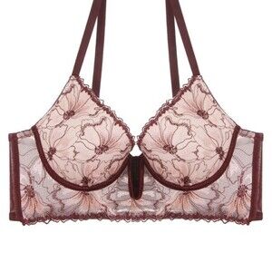 Youmita Red Floral Longline Plunge 34B Bra NWT